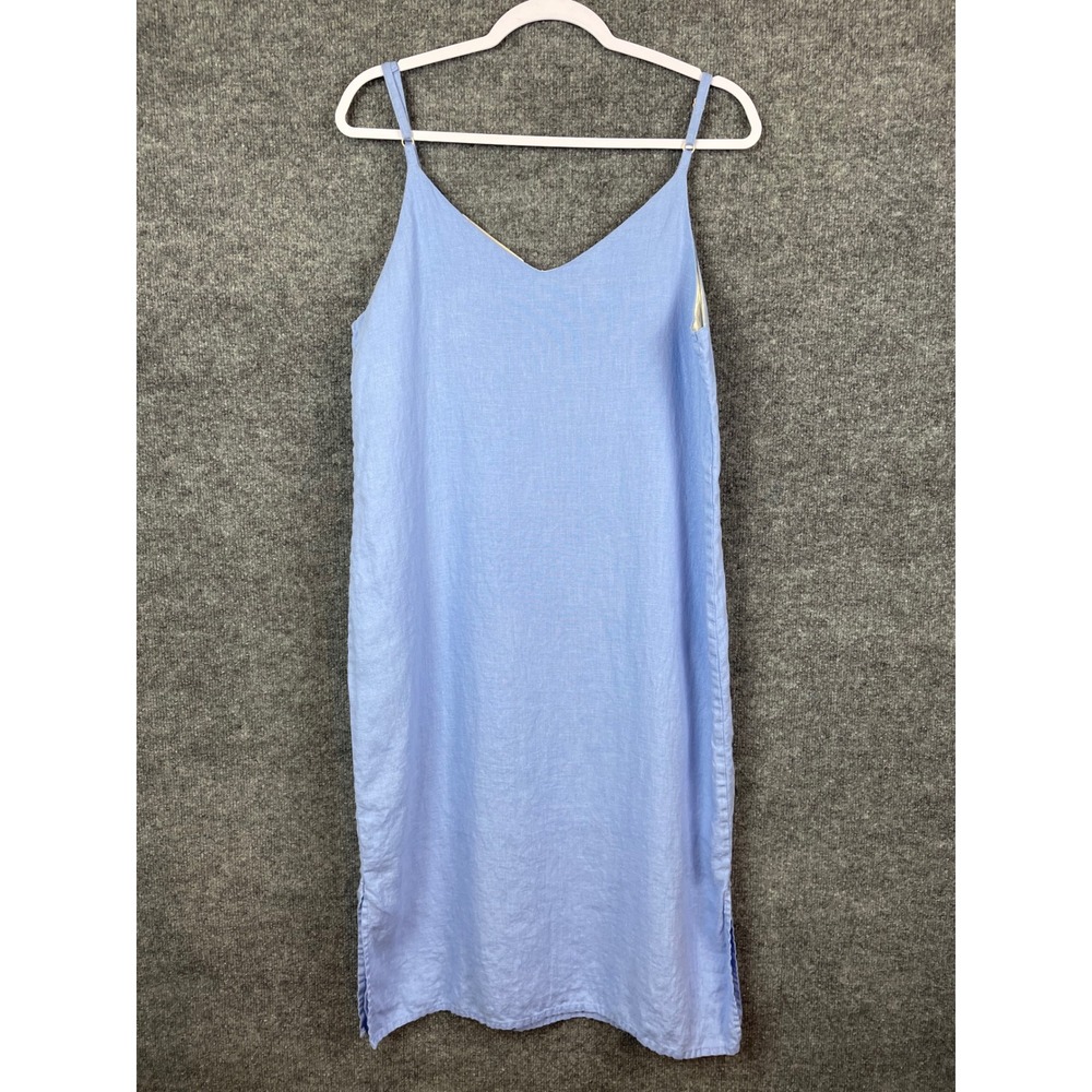 Crown Linen Designs Slip Dress Women M Blue Excellent 100% Linen V-Neck Midi - Picture 5 of 7